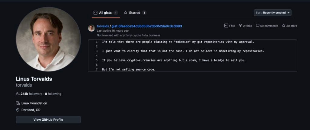 Torvalds, fondateur de Linux, réfute false. rumeurs sur la tokenisation: jamais autorisé, l'open source ne devrait pas devenir un outil à la mode dans le cercle des devises